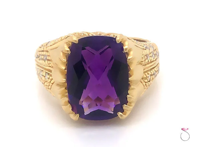 Rings with coral stones for vibrant pop -Unique Designer Amethyst & Diamond Ring, 5.00 Carat, 18K Yellow Gold