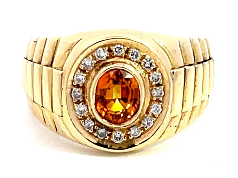 Dainty rings with subtle engraved star motifs -Vintage Citrine Diamond Halo Rolex Ring in 14k Yellow Gold