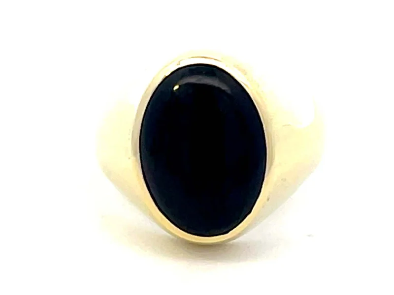 Rings with herkimer diamonds for raw clarity -Vintage Men's Black Onyx Ring in 14k Yellow Gold