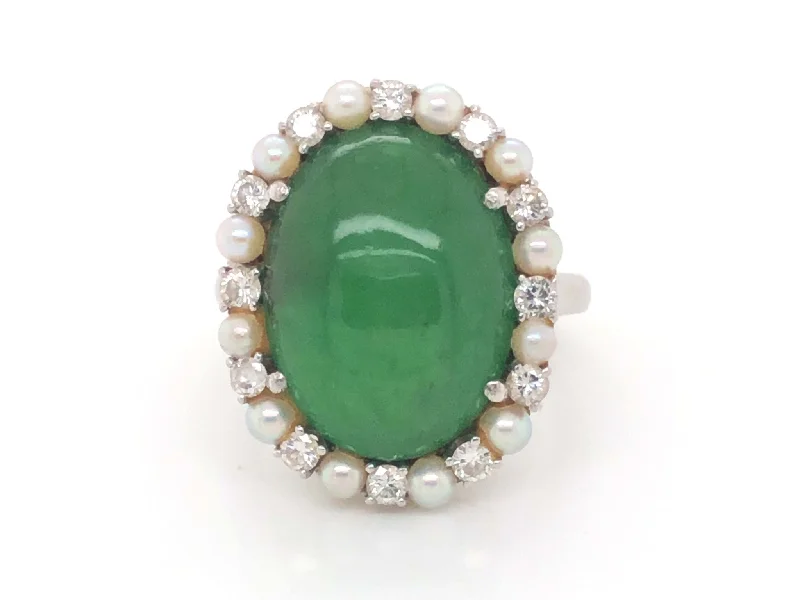 Rings with agate slices for earthy style -GIA Jadeite Jade Pearl and Diamond Halo Ring in Platinum