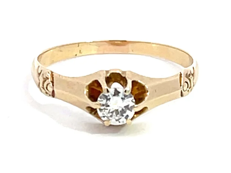 Rings with sunstone gems for fiery sparkle -Vintage Solitaire Diamond Ring in 14k Yellow Gold