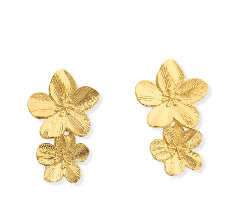 Rings with hematite for sleek metallic sheen -Water Resistant Double Flower Earring