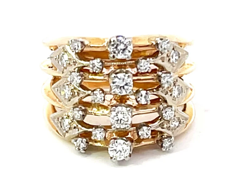 Rings with etched floral bands for detail -Wide Diamond Band Cutout Design Ring in 14K Yellow Gold