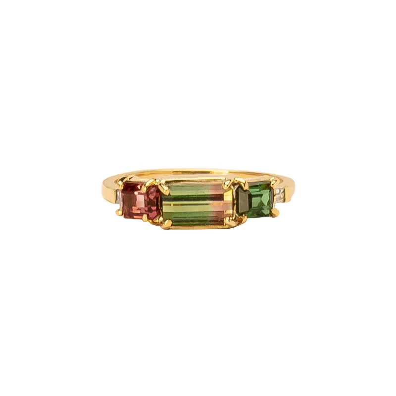 Rings with vine-wrapped bands for nature -Galaxy Ring - Watermelon Tourmaline & Diamond