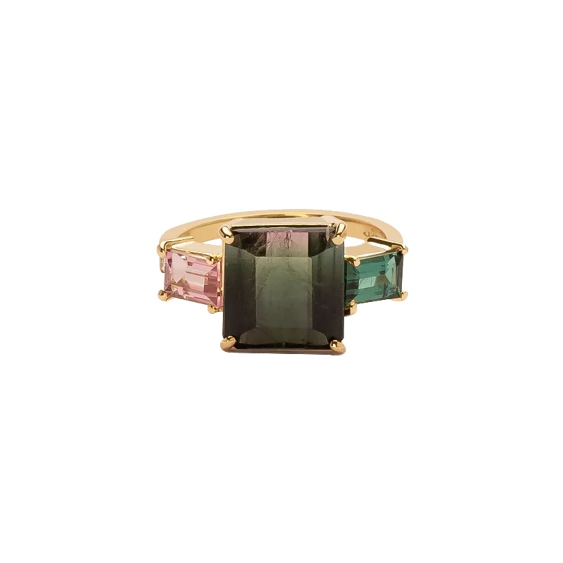 Rings with black diamond for striking contrast -Galaxy Ring - Watermelon Tourmaline