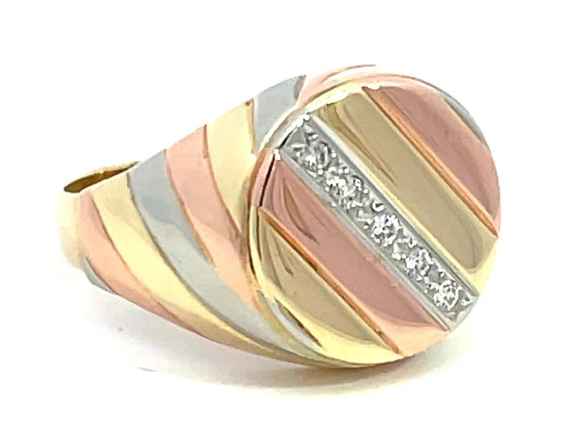 Rings with tourmaline gems for bold hues -Yellow White and Rose Gold Diamond Signet Ring in 14k